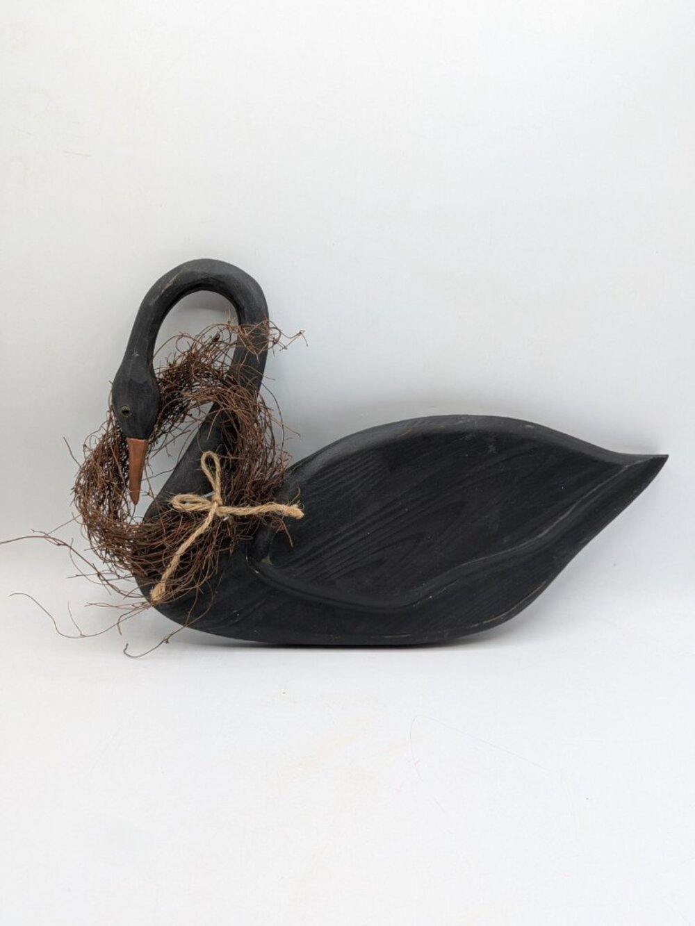 Vintage Handcrafted Carved Wooden Black Swan Wall Decor Cottagecore Folk Art 12"